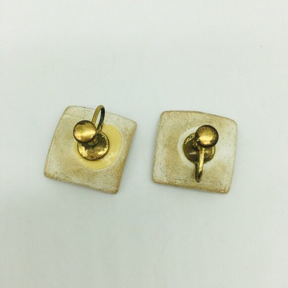 Mid Century Modern Retro Pink Gold Vintage Porcelain Screw Back Earrings Mod - Picture 5 of 7